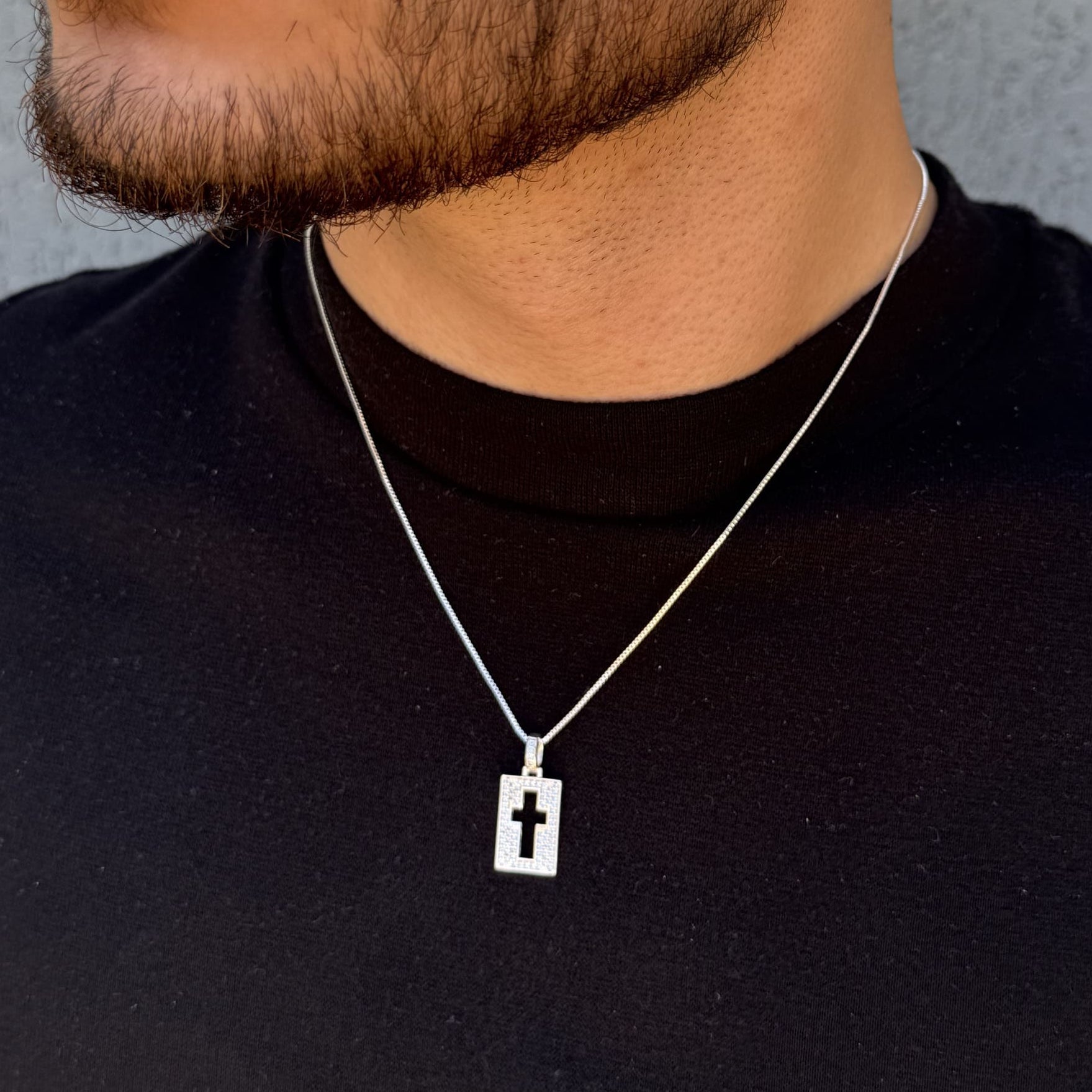 Colar Placa Cruz Cravejada - Prata 925 - VZ Joalheria