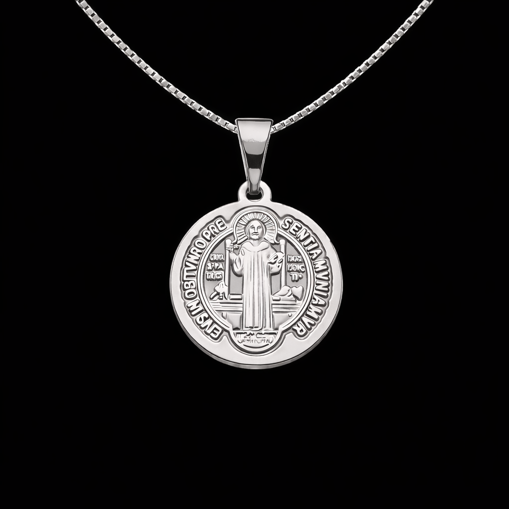 Colar Medalha São Bento - Prata 925